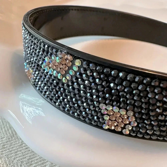 Navy Animal Print Crystal Rhinestone Headband Wide & Flat with Combs - Picture 4 of 5